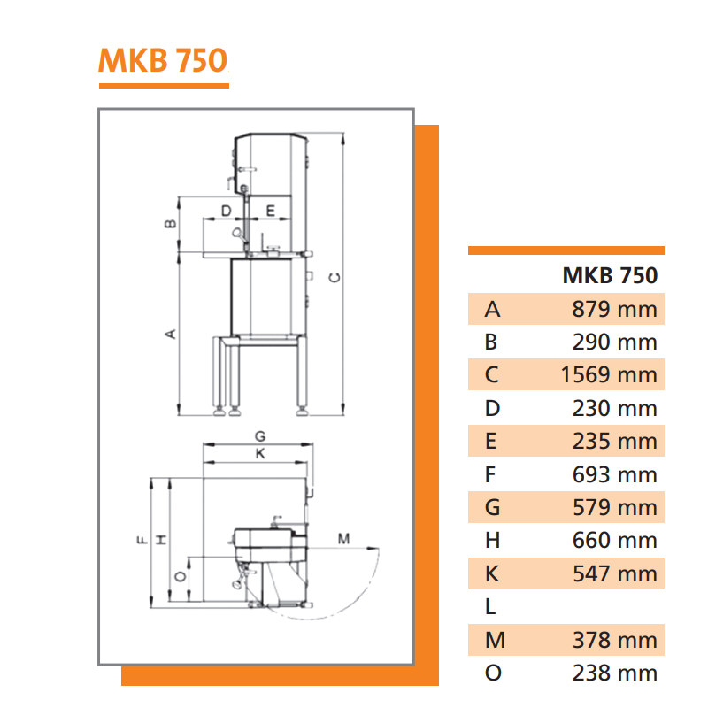 Dimensions scie à os MADO MKB 750
