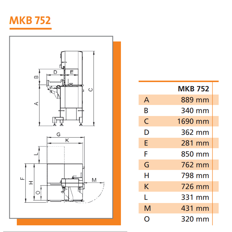 Dimensions scie à os MADO MKB752
